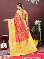 Lorenvalley Fashion Red & Yellow Patola Silk Woven Design Meenakari Weaving Saree | Grocsy
