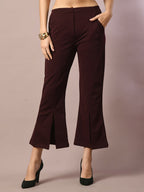 Myshka Women's Coffee Brown Solid Party Parallel Trousers | Grocsy