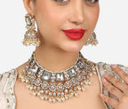 Jewel City Traditional Handcrafted Kundan Pearl Choker Necklace Set with Jhumka Earrings and Maang Tikka – Bridal Jewelry Set | Grocsy