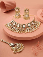 Jewel City Traditional Handcrafted Kundan Pearl Choker Necklace Set with Jhumka Earrings and Maang Tikka – Bridal Jewelry Set | Grocsy