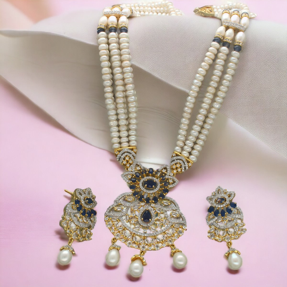 J Pearls Heena 3 Lines Rani Haar Necklace | Grocsy
