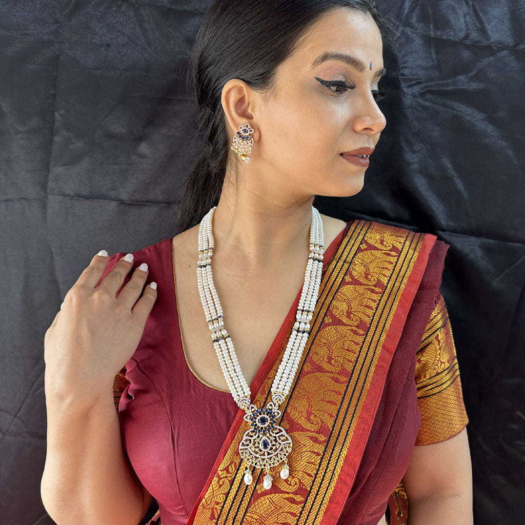 J Pearls Heena 3 Lines Rani Haar Necklace | Grocsy