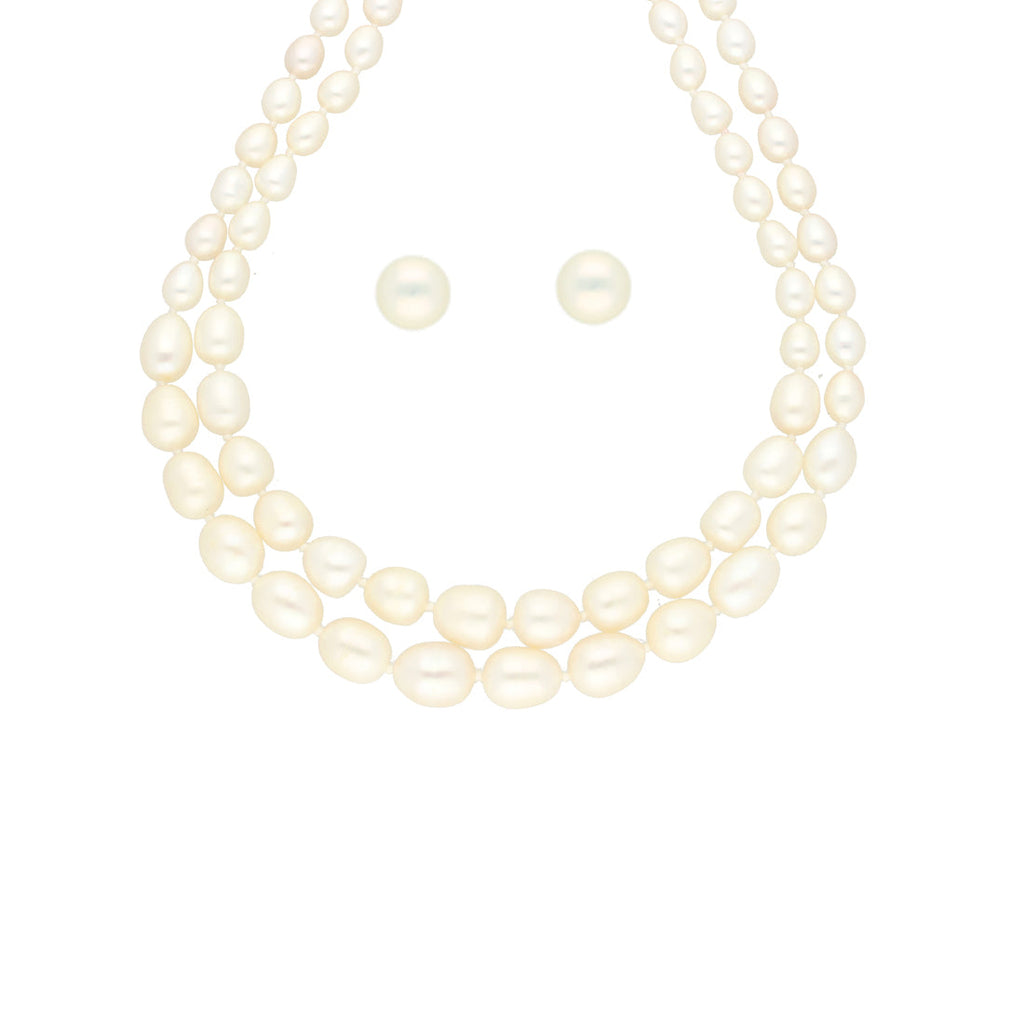 J Pearls 2 Lines Oval Pearl Necklace - Real Pearl Jewelry | Grocsy