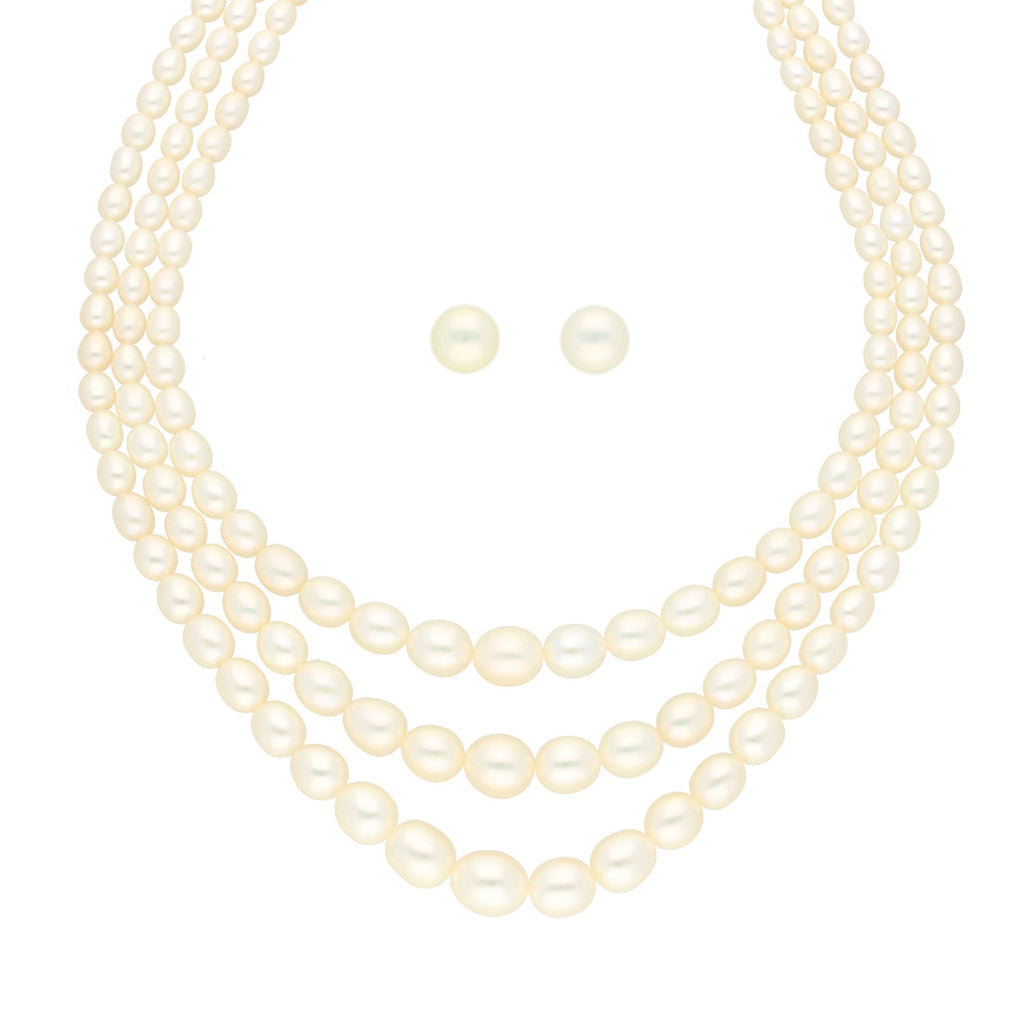 J Pearls 3 Lines Oval Pearl Necklace - Real Pearl Jewelry | Grocsy