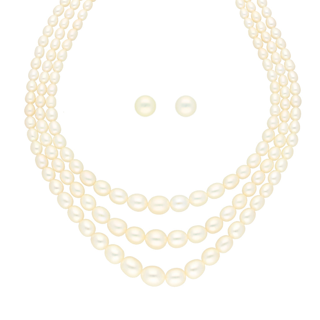 J Pearls 3 Lines Oval Pearl Necklace - Real Pearl Jewelry | Grocsy