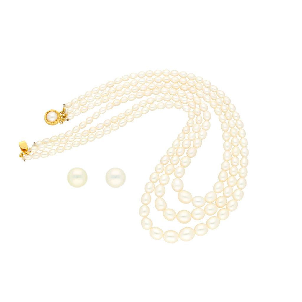 J Pearls 3 Lines Oval Pearl Necklace - Real Pearl Jewelry | Grocsy