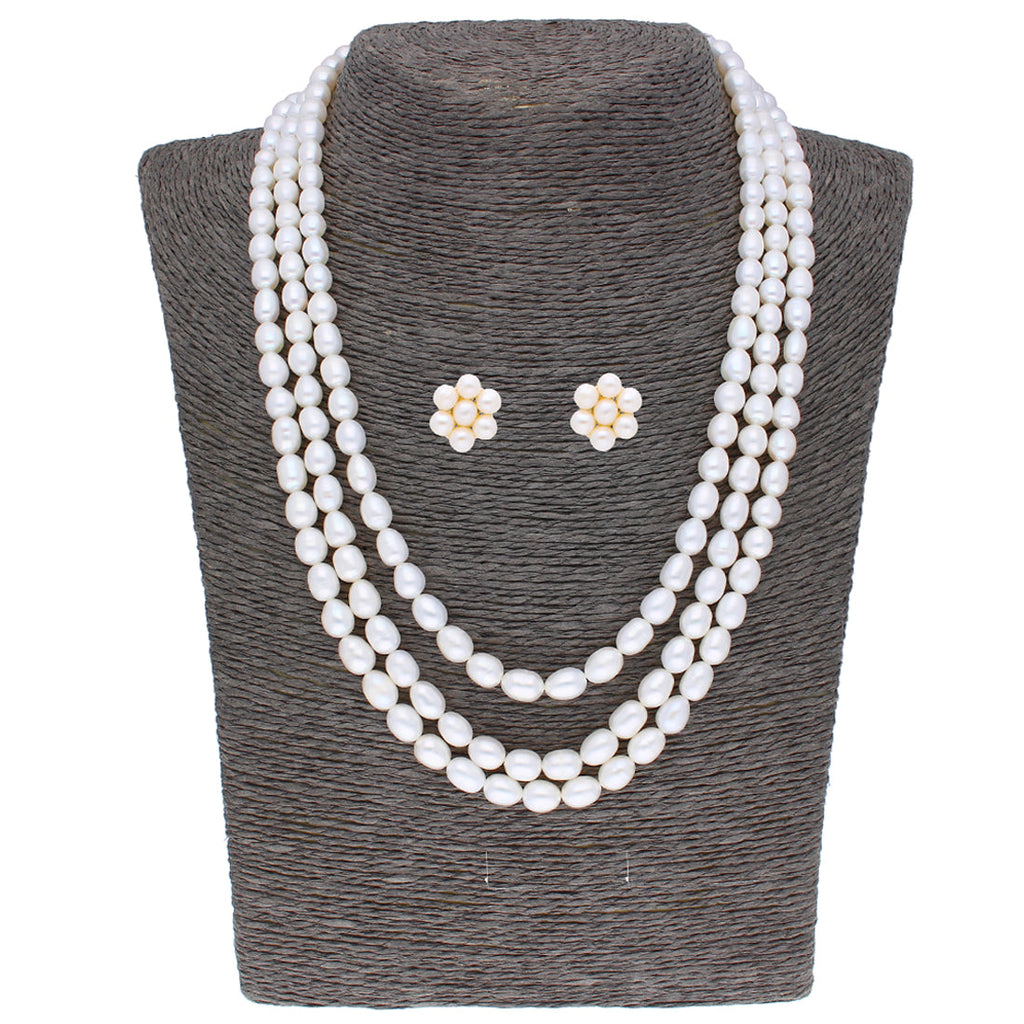 J Pearls 3 String Pearl Necklace - Real Pearl Jewelry