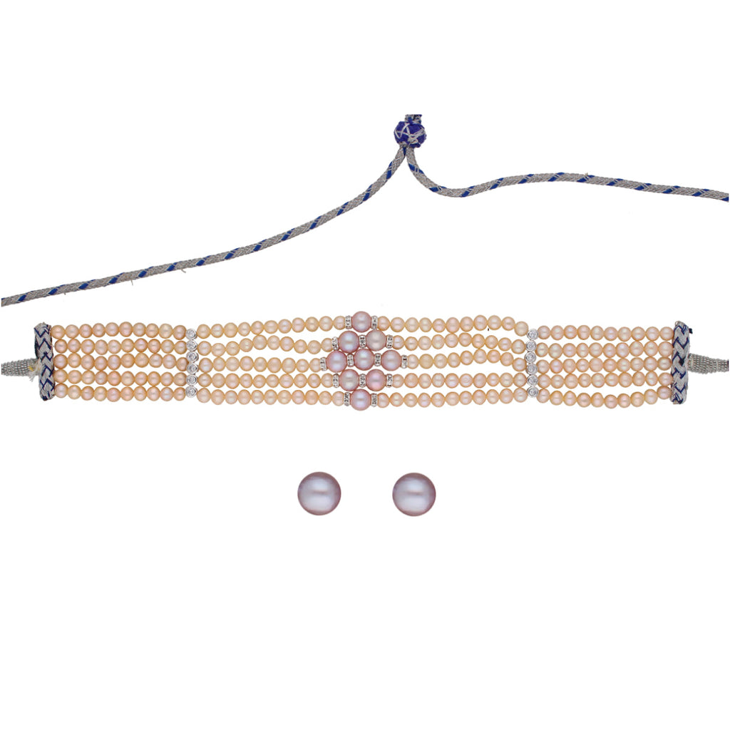 J Pearls Jaahnavi 5 Lines Round Pearl Choker - Real Pearl Jewelry | Grocsy