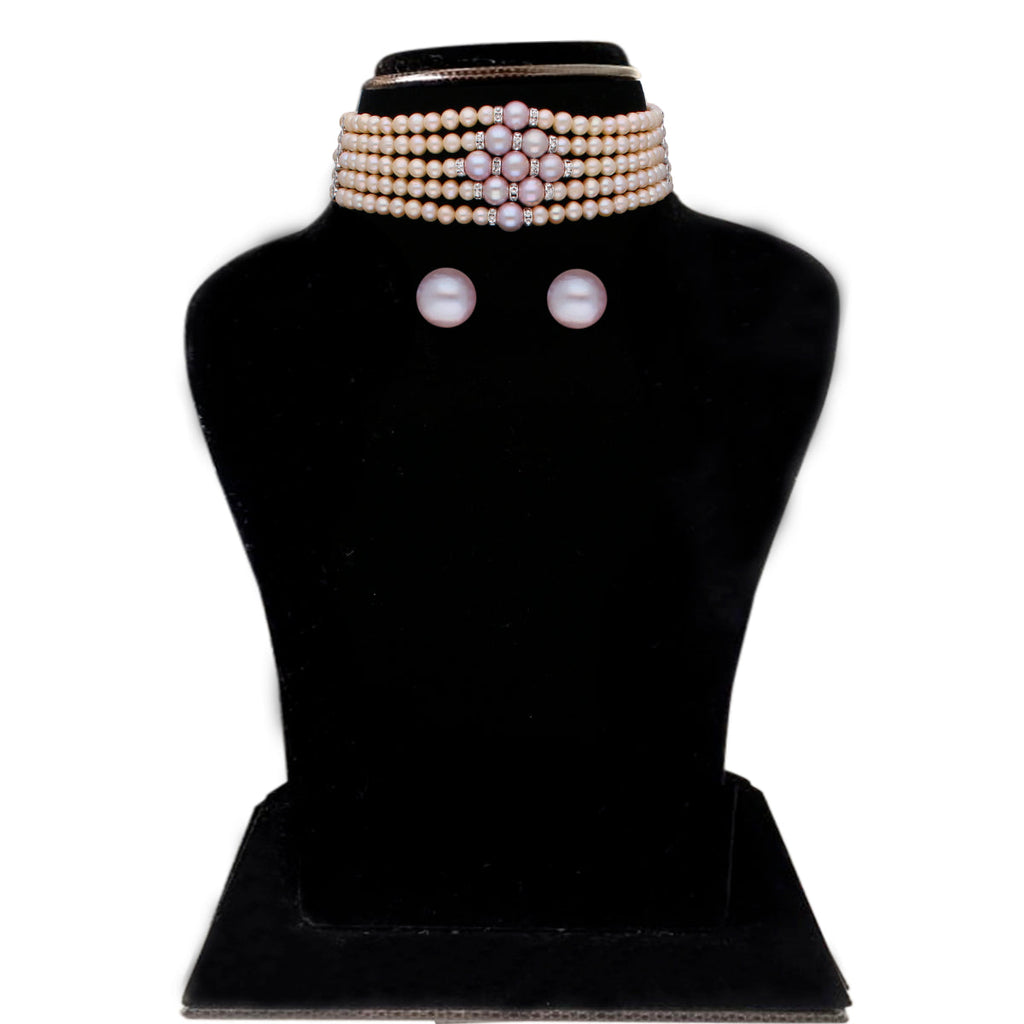 J Pearls Jaahnavi 5 Lines Round Pearl Choker - Real Pearl Jewelry | Grocsy