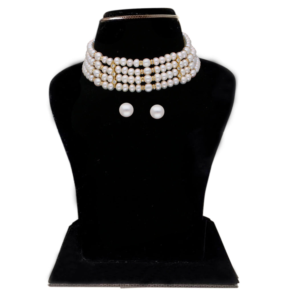 J Pearls Warda 4 Lines Round Pearl Choker - Real Pearl Jewelry | Grocsy