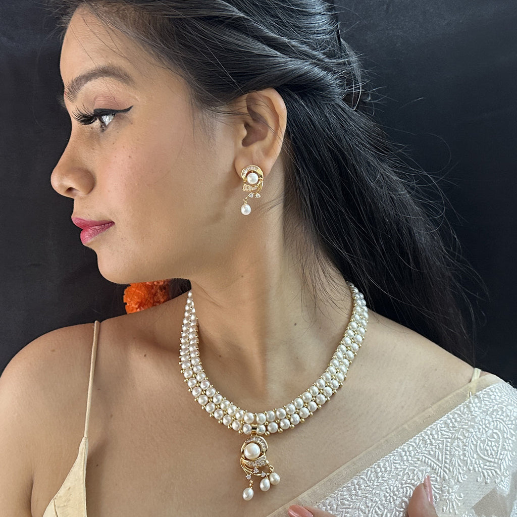 J Pearls Ehani 2 Lines Pearl Necklace | Grocsy