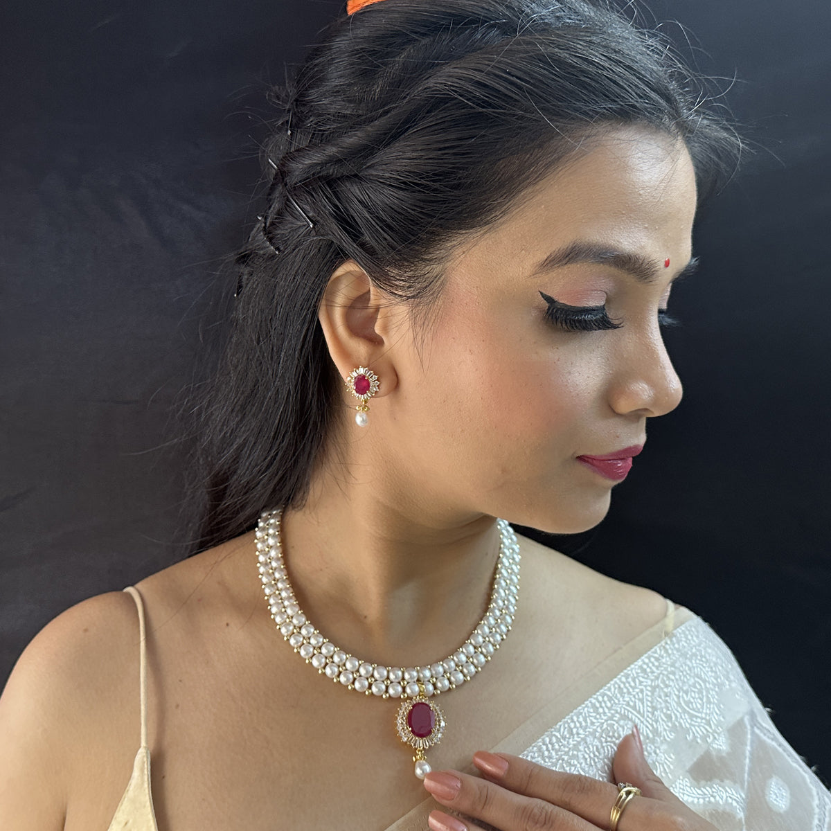 J Pearls Falak 2 Lines Pearl Necklace | Grocsy