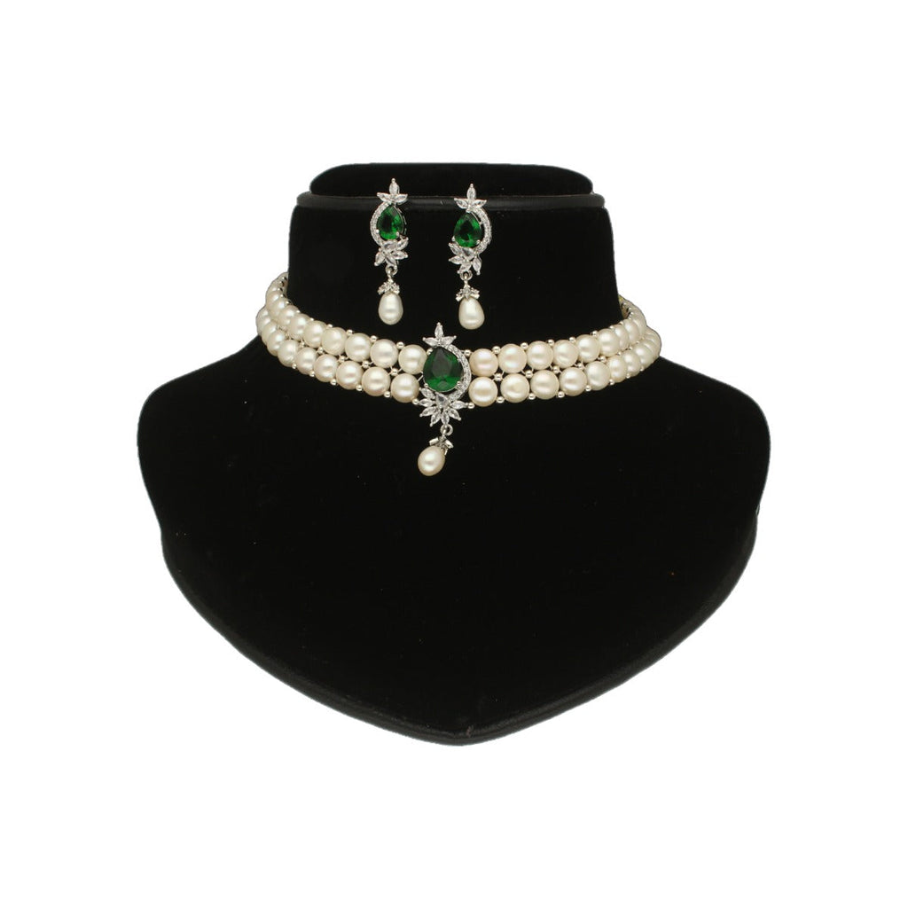 J Pearls Dual Line White Pearl Choker | Grocsy