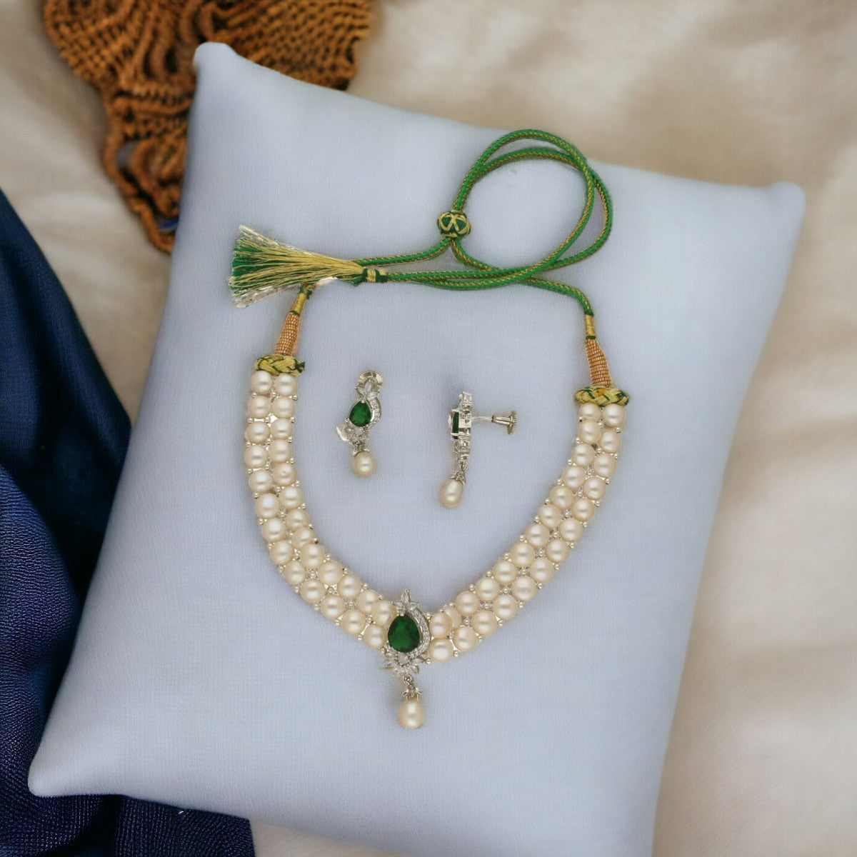 J Pearls Dual Line White Pearl Choker | Grocsy