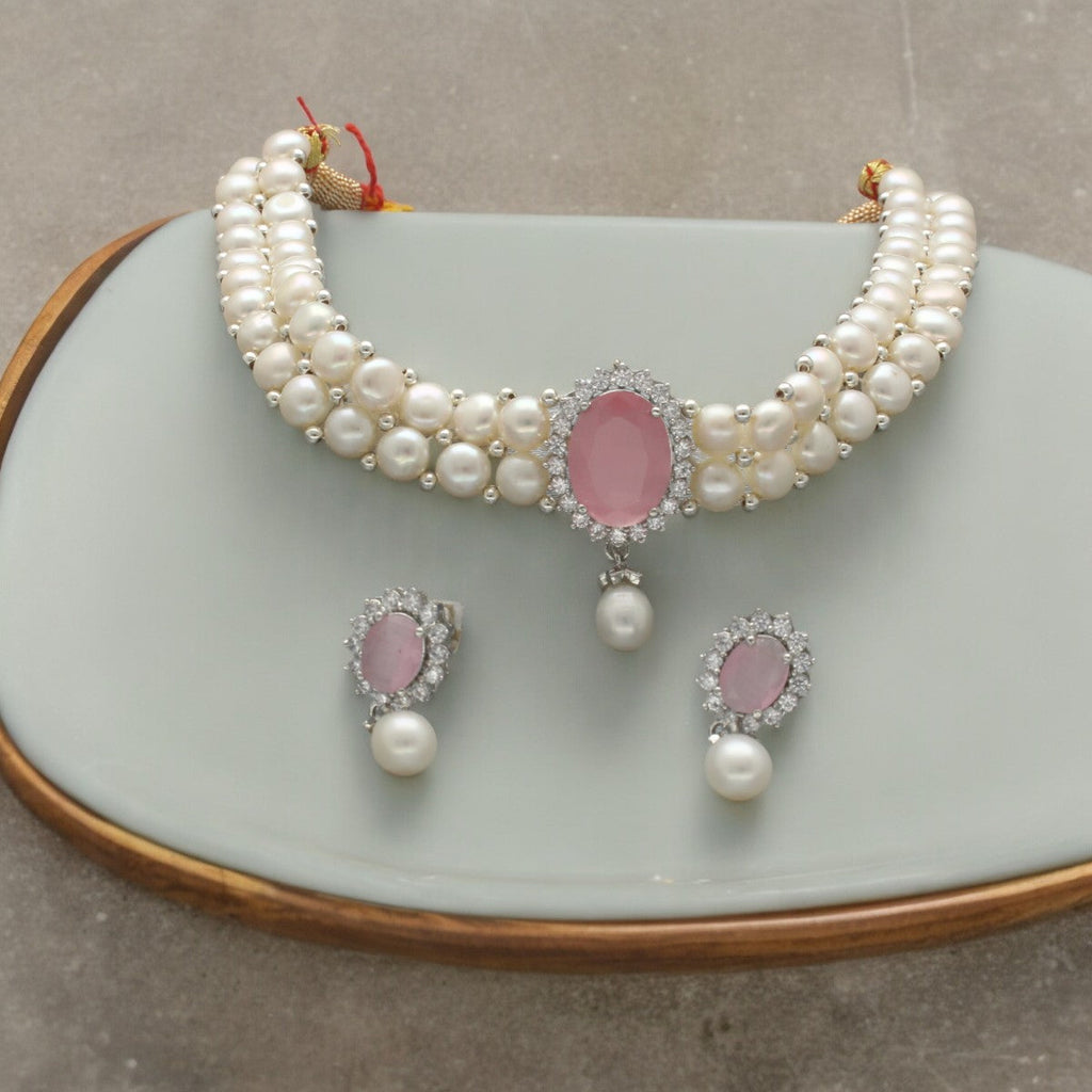 J Pearls Designer 2 Lines White Pearl Choker | Grocsy