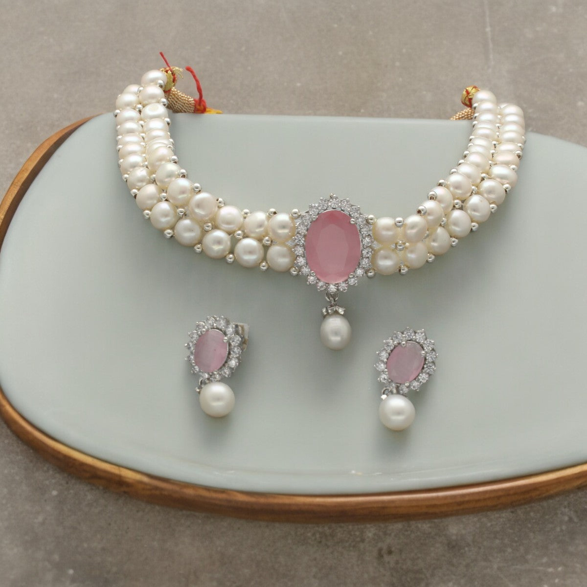 J Pearls Designer 2 Lines White Pearl Choker | Grocsy