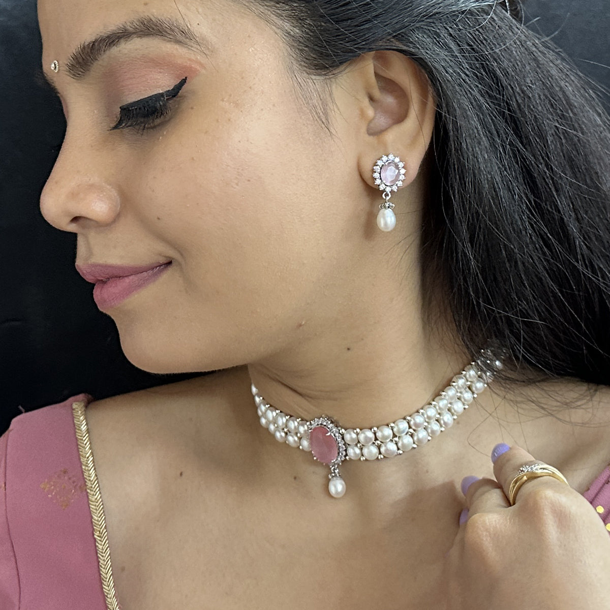 J Pearls Designer 2 Lines White Pearl Choker | Grocsy