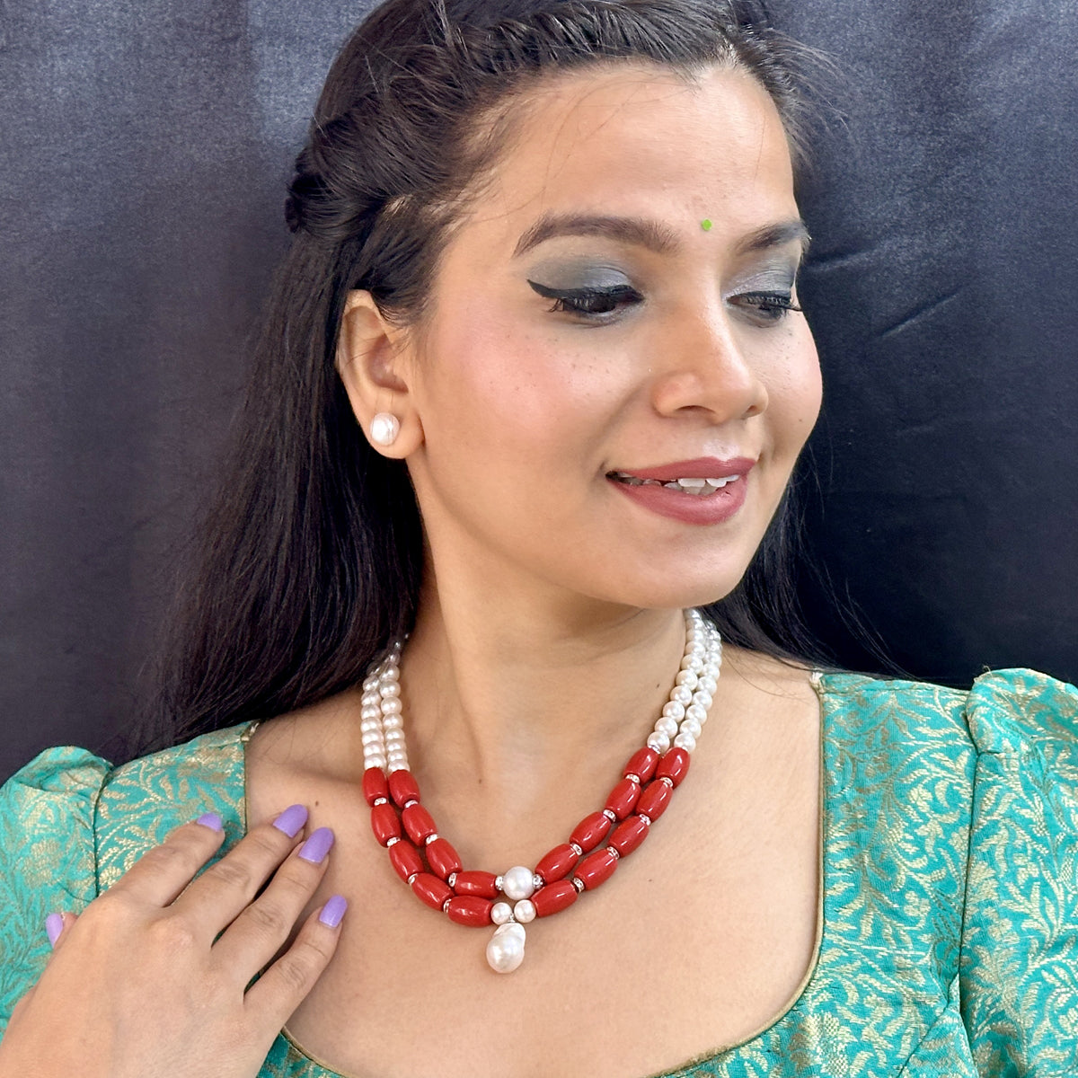 J Pearls Cherry 2 Lines Round Pearl Necklaces | Grocsy