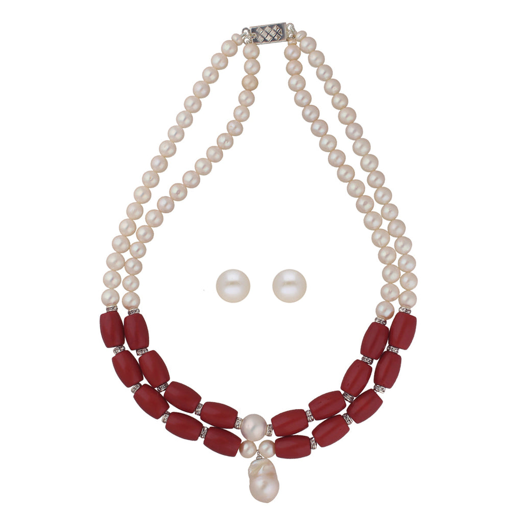 J Pearls Cherry 2 Lines Round Pearl Necklaces | Grocsy