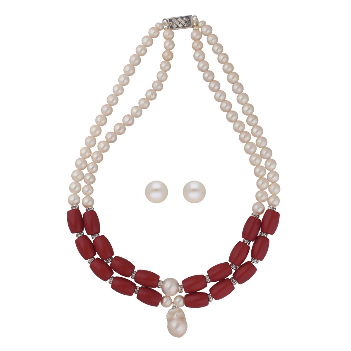 J Pearls Cherry 2 Lines Round Pearl Necklaces | Grocsy