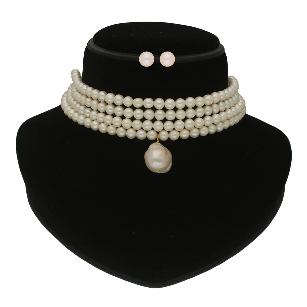 J Pearls Iha 4 Lines Round Pearl Choker Set | Grocsy