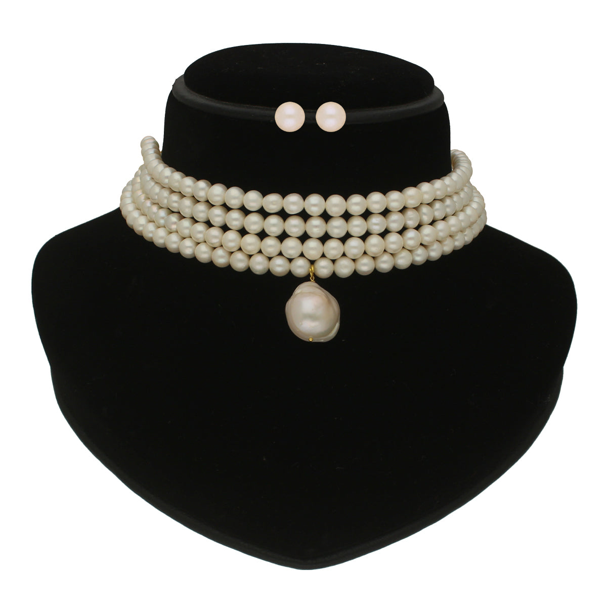 J Pearls Iha 4 Lines Round Pearl Choker Set | Grocsy