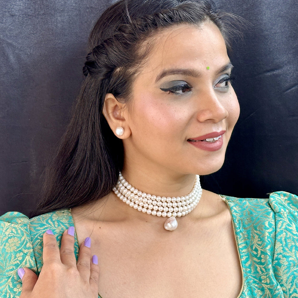 J Pearls Iha 4 Lines Round Pearl Choker Set | Grocsy