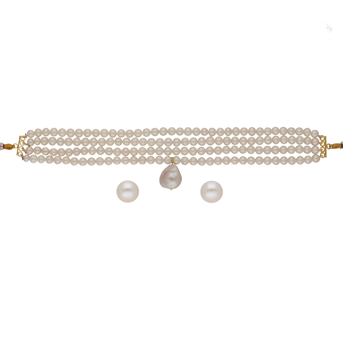 J Pearls Iha 4 Lines Round Pearl Choker Set | Grocsy