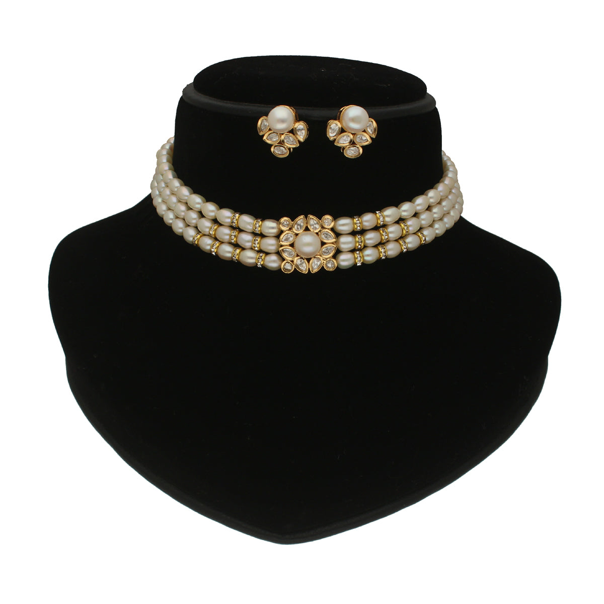 J Pearls Jasmine 3 Lines Pearl Choker Set | Grocsy