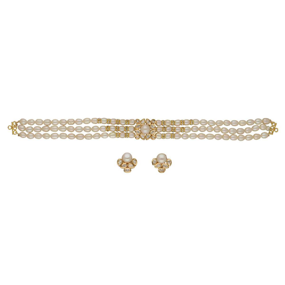 J Pearls Jasmine 3 Lines Pearl Choker Set | Grocsy