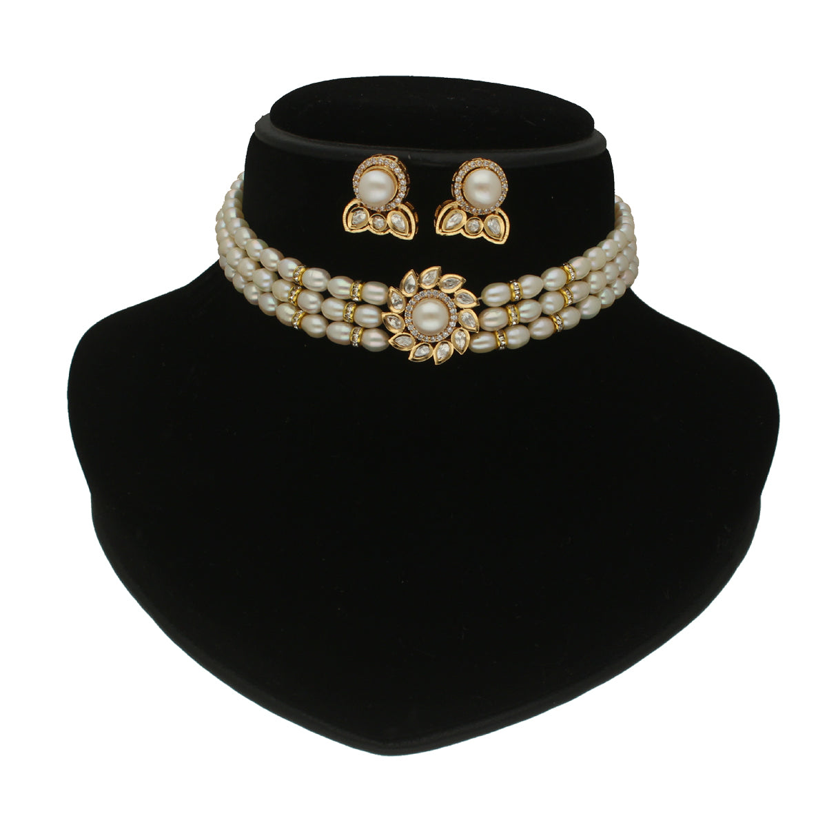 J Pearls Mahika 3 Lines Pearl Choker Set | Grocsy