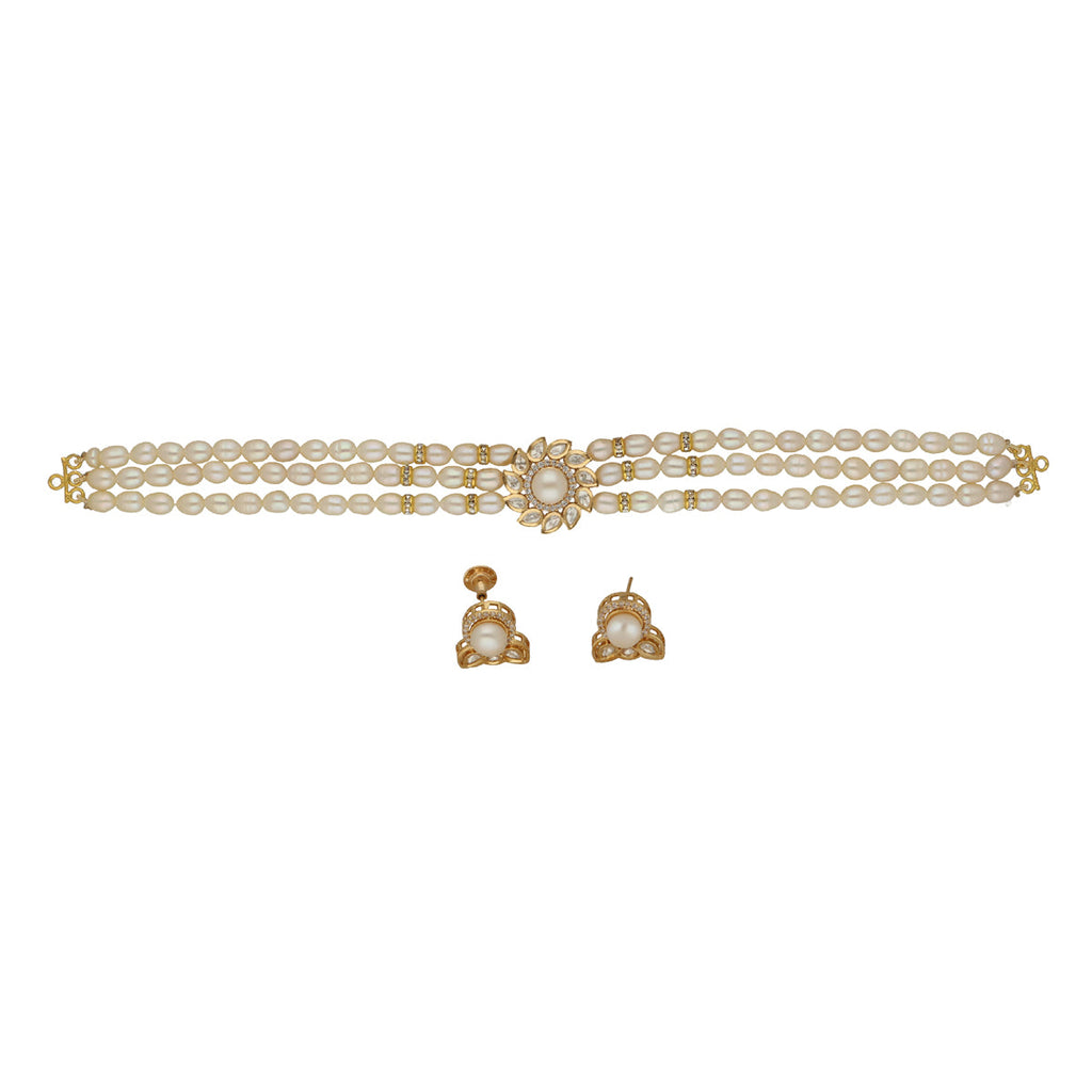 J Pearls Mahika 3 Lines Pearl Choker Set | Grocsy