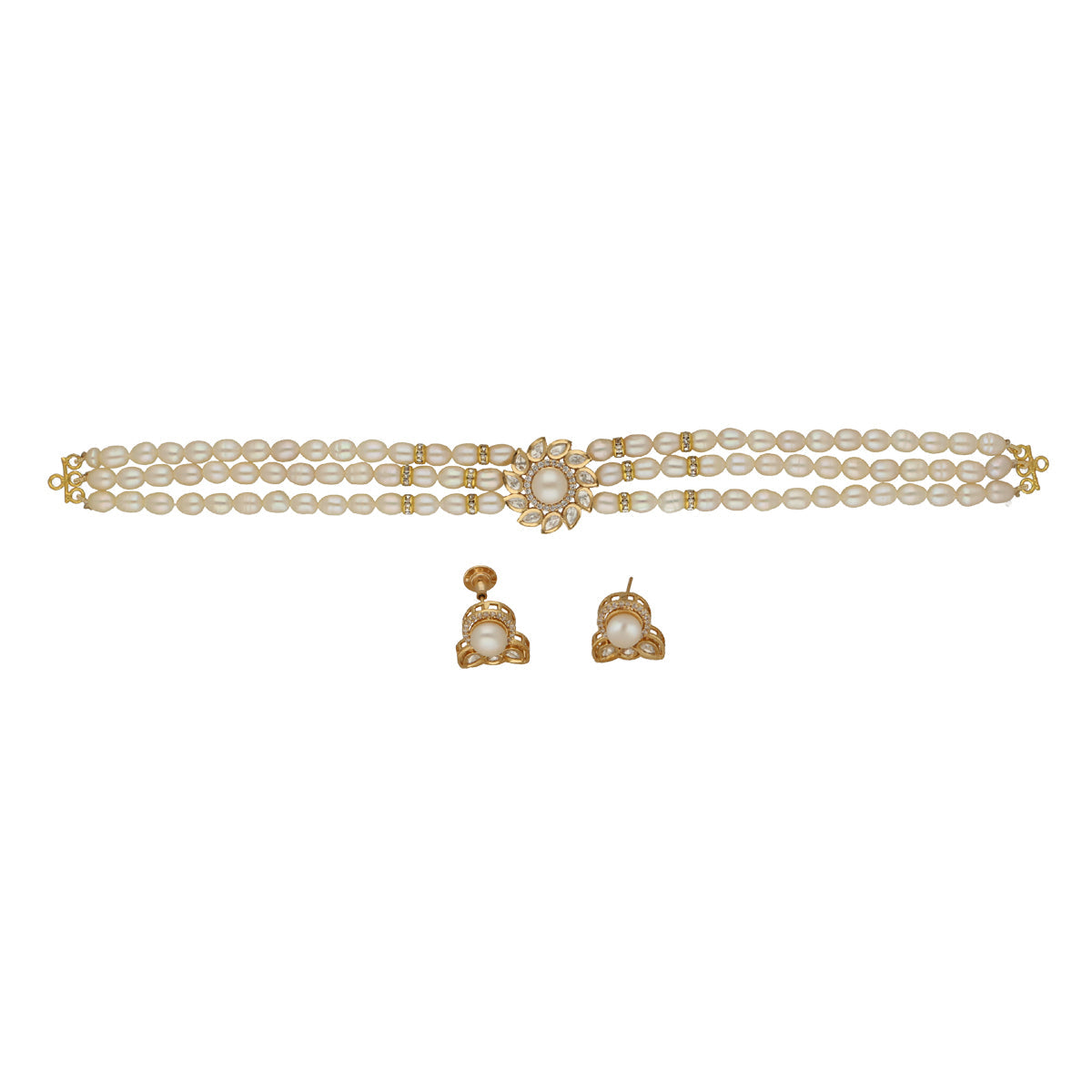 J Pearls Mahika 3 Lines Pearl Choker Set | Grocsy