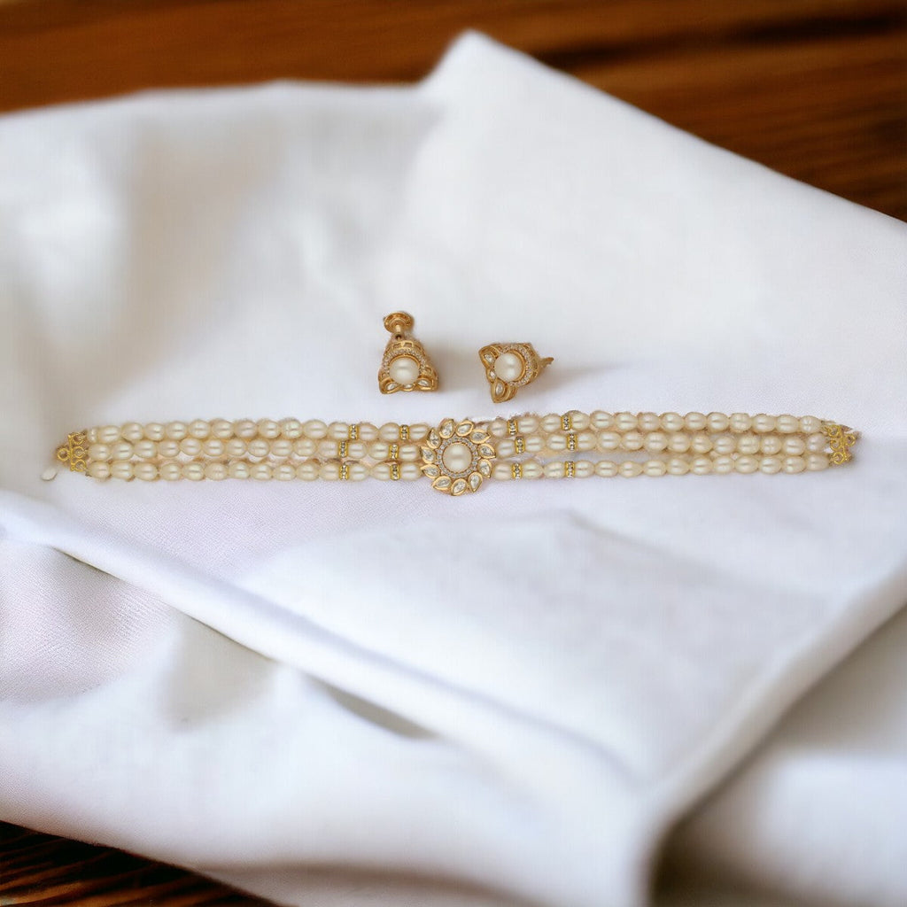 J Pearls Mahika 3 Lines Pearl Choker Set | Grocsy