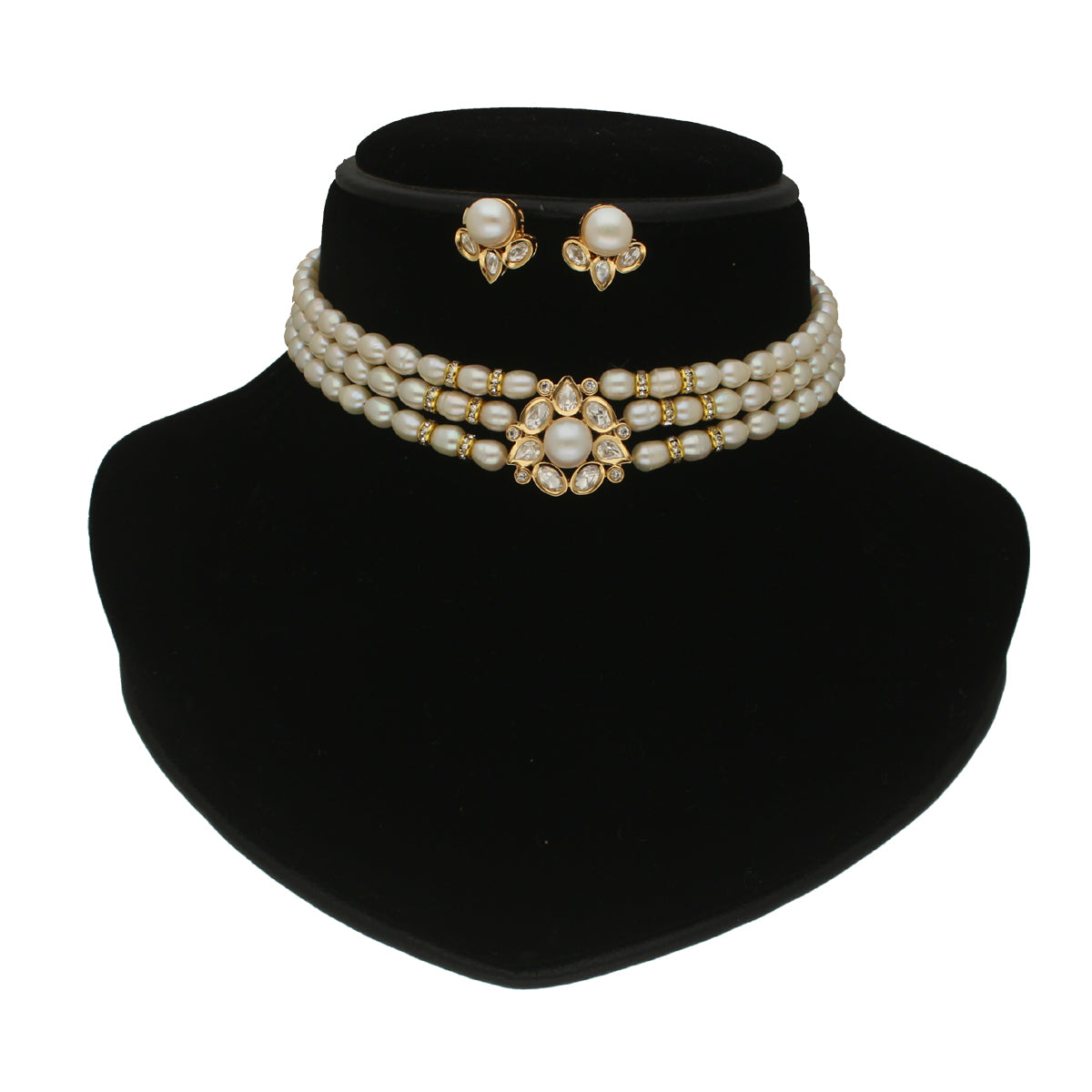 J Pearls Zivah 3 Lines Pearl Choker Set | Grocsy