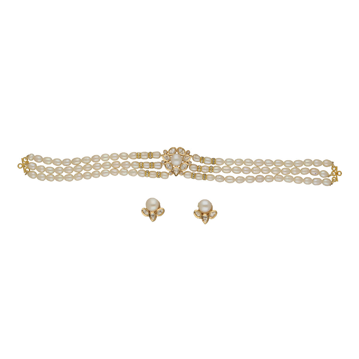 J Pearls Zivah 3 Lines Pearl Choker Set | Grocsy