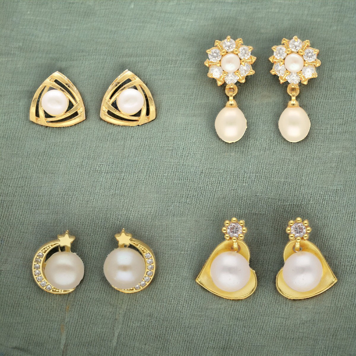 J Pearls Elegance Combo Of 4Pair Earrings