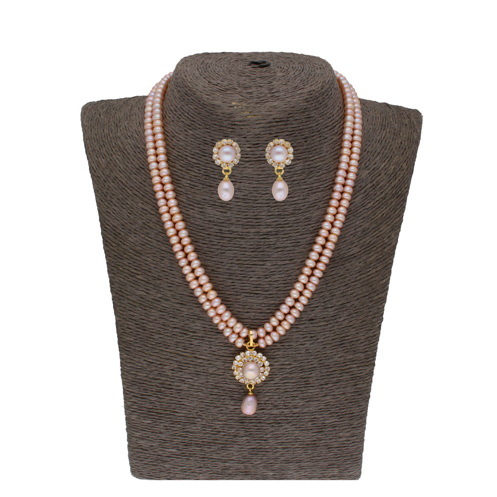 J Pearls Siddhi 2 Lines Button Pearl Set - Real Pearl Jewelry