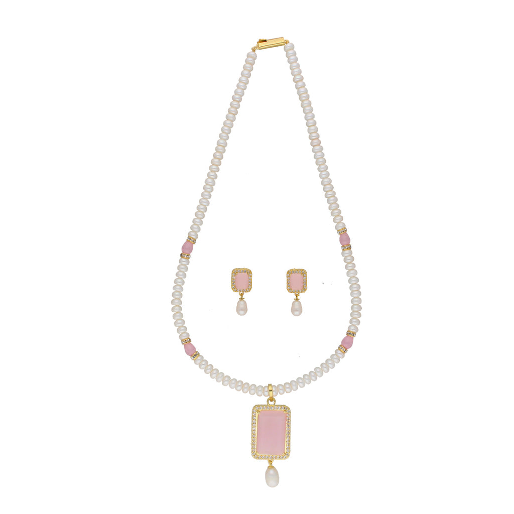 J Pearls Anahita 1 Line Square Pearl Set - Real Pearl Jewelry | Grocsy