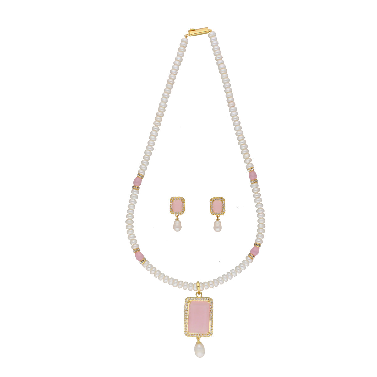 J Pearls Anahita 1 Line Square Pearl Set - Real Pearl Jewelry | Grocsy