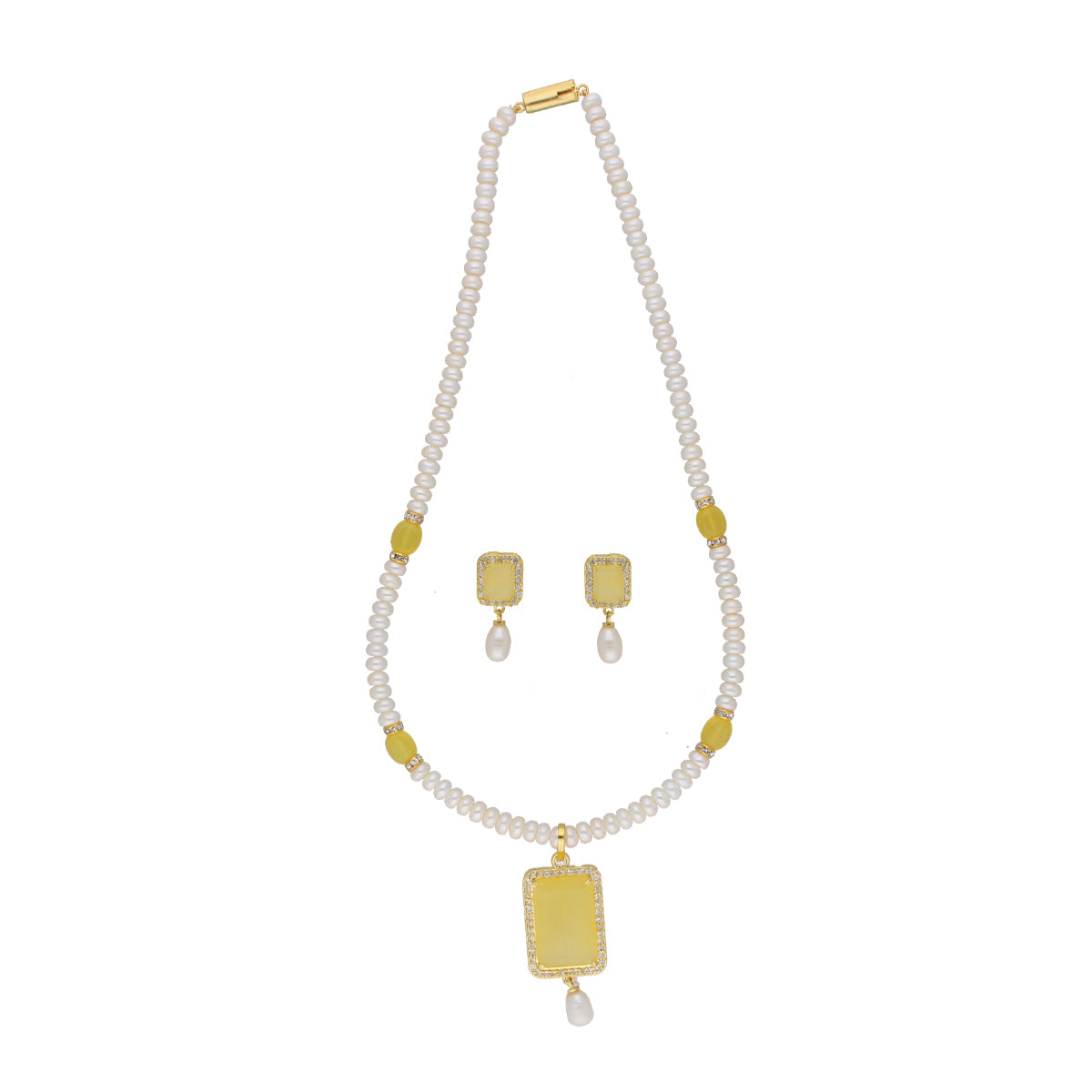 J Pearls Daksina 1 Line Square Pearl Set - Real Pearl Jewelry | Grocsy