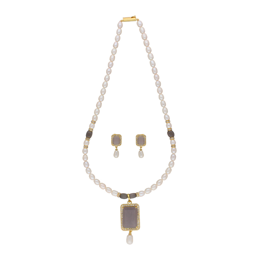 J Pearls Abarna 1 Line Square Pearl Set - Real Pearl Jewelry | Grocsy