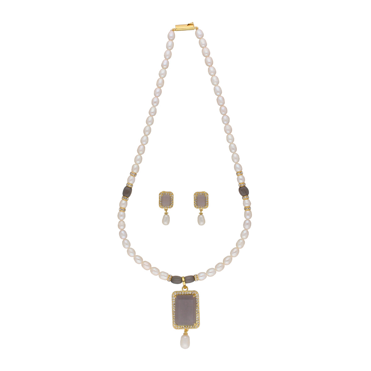 J Pearls Abarna 1 Line Square Pearl Set - Real Pearl Jewelry | Grocsy