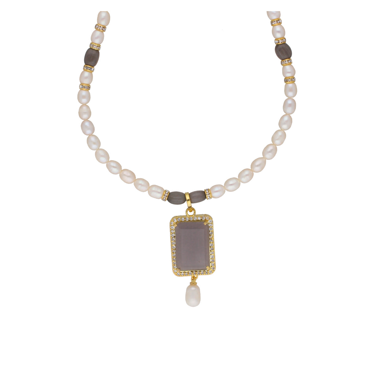 J Pearls Abarna 1 Line Square Pearl Set - Real Pearl Jewelry | Grocsy