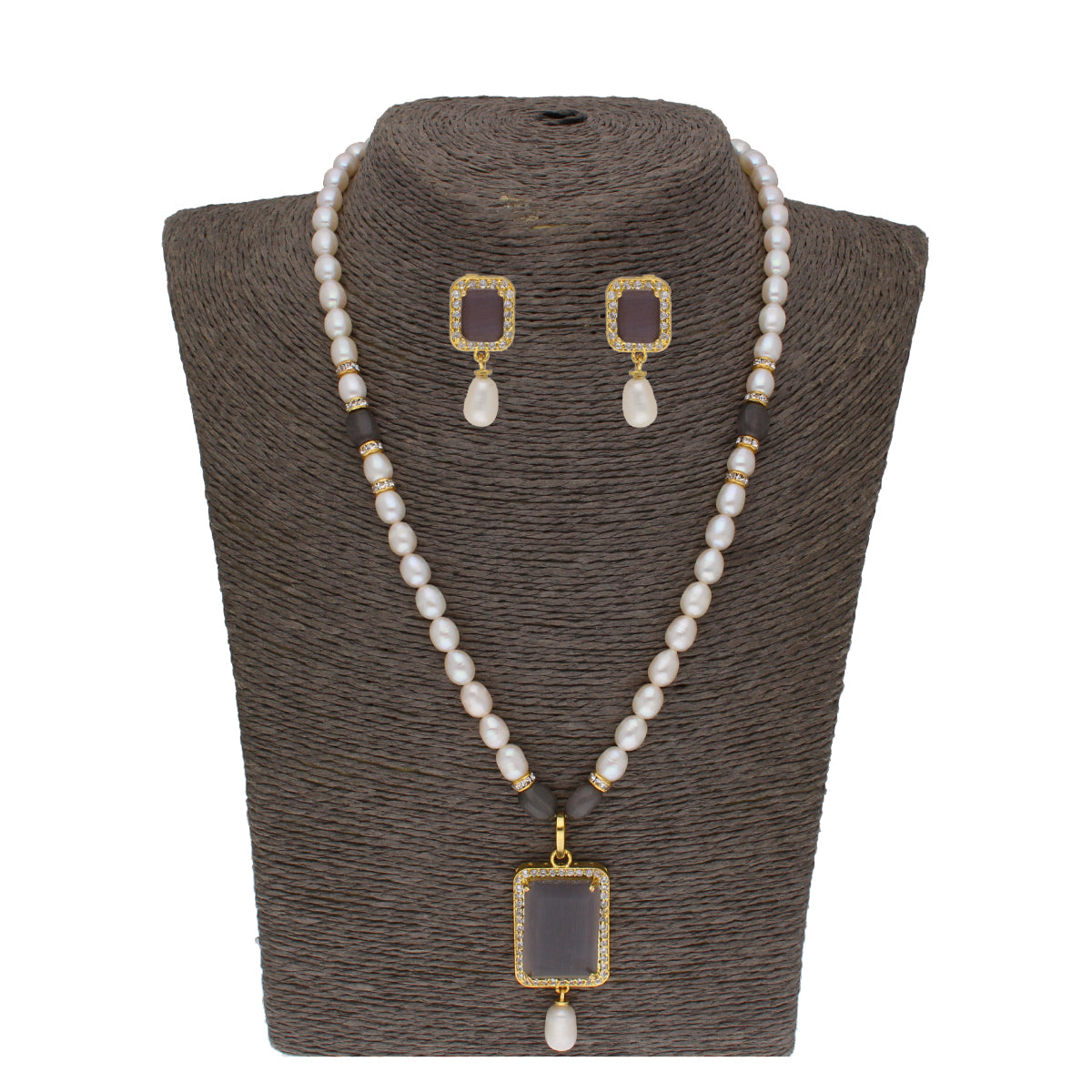 J Pearls Abarna 1 Line Square Pearl Set - Real Pearl Jewelry | Grocsy