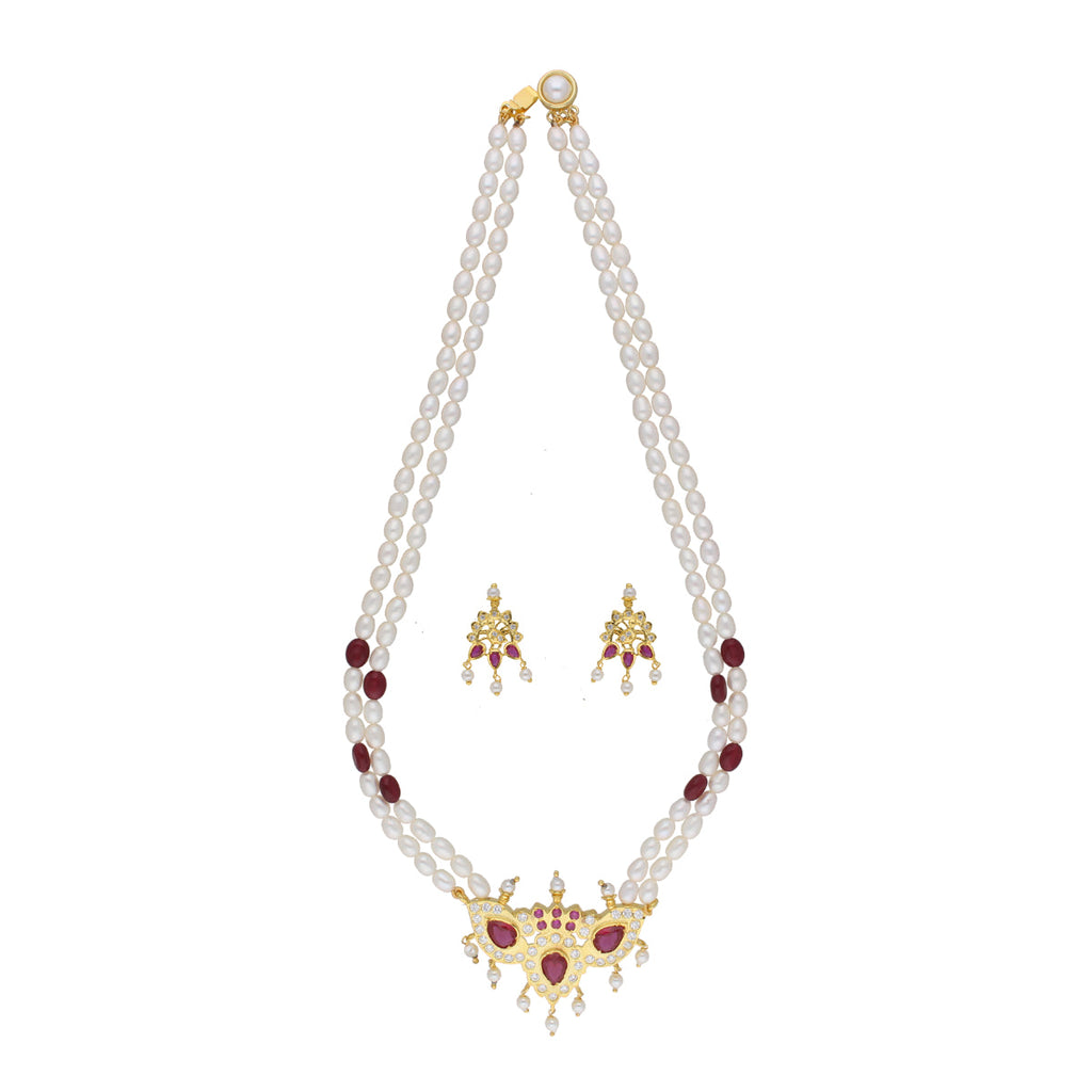 J Pearls Abharika 2 Lines Oval Pearl Necklaces - Real Pearl Jewelry | Grocsy