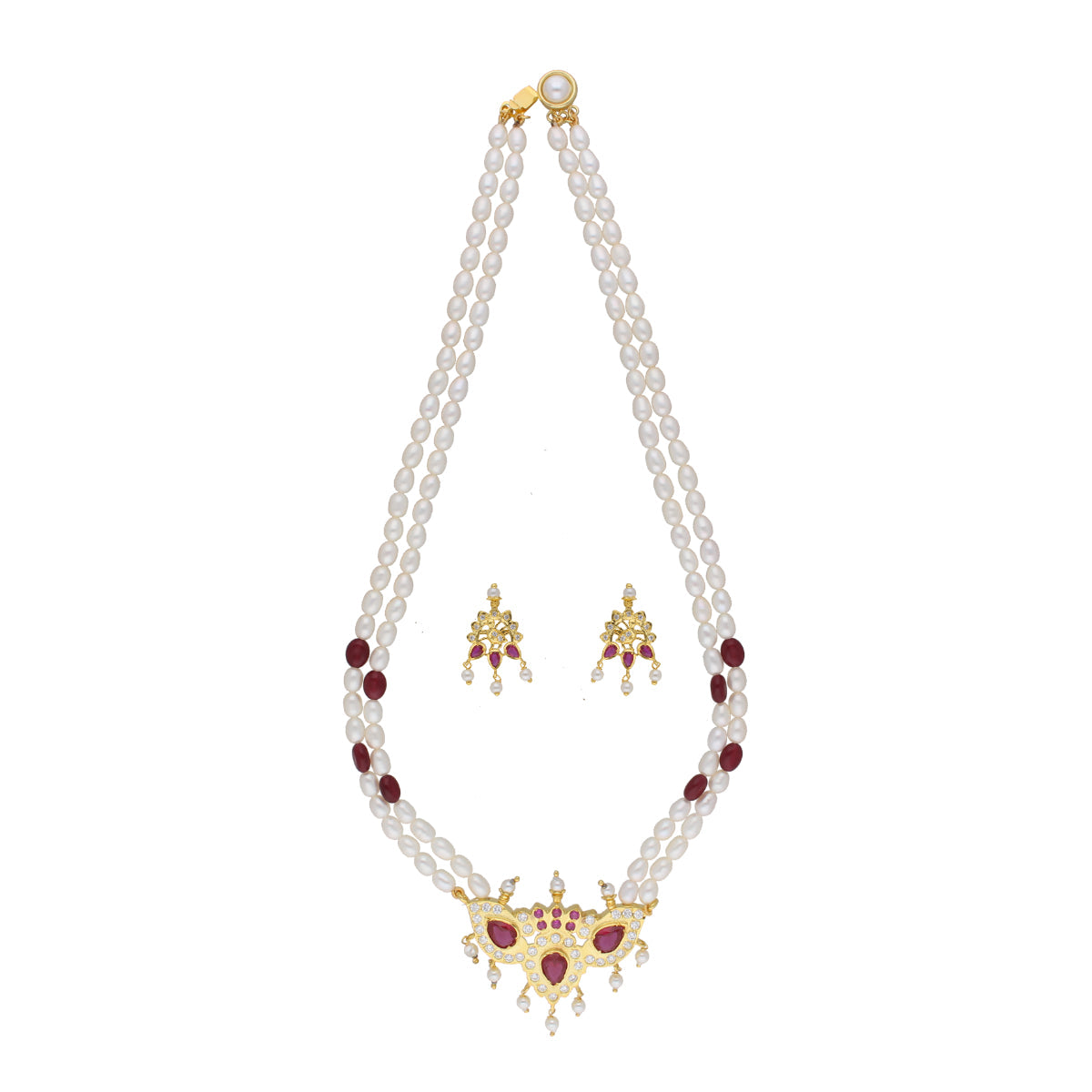 J Pearls Abharika 2 Lines Oval Pearl Necklaces - Real Pearl Jewelry | Grocsy