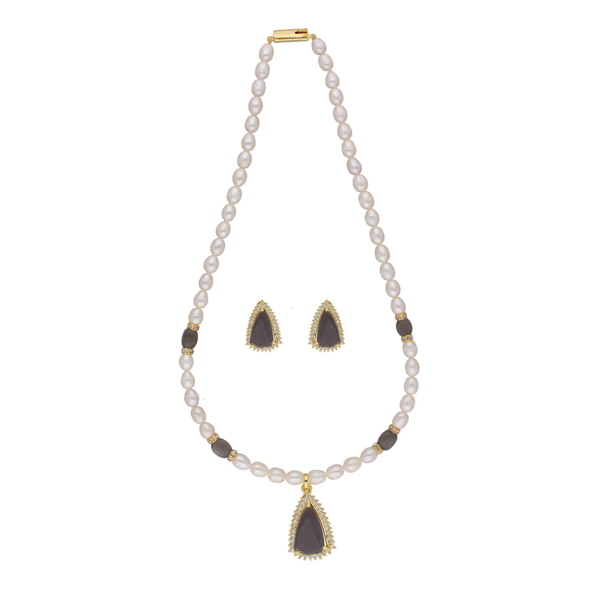 J Pearls Riya 1 Line Oval Pearl Set - Real Pearl Jewelry | Grocsy