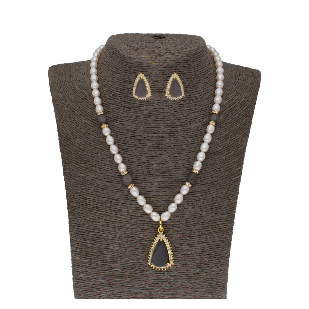 J Pearls Riya 1 Line Oval Pearl Set - Real Pearl Jewelry | Grocsy