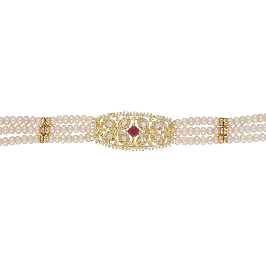 J Pearls Kyra 3 Lines Round Choker Set - Real Pearl Jewelry | Grocsy